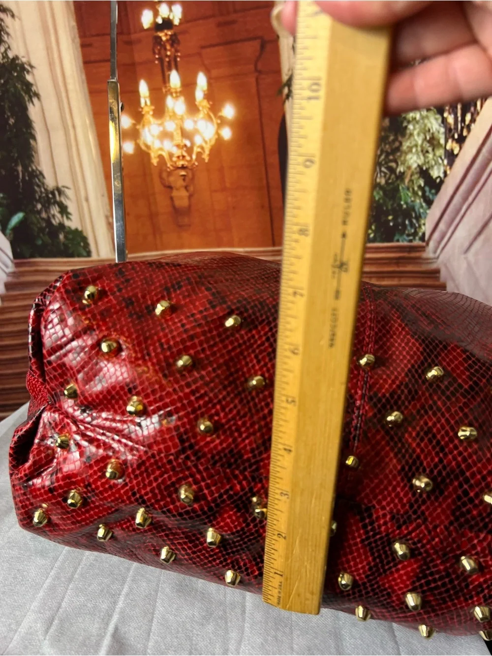 Worth New York Red Studded Snake Print Genuine Leather Shoulder Bag 🔥 Hobo